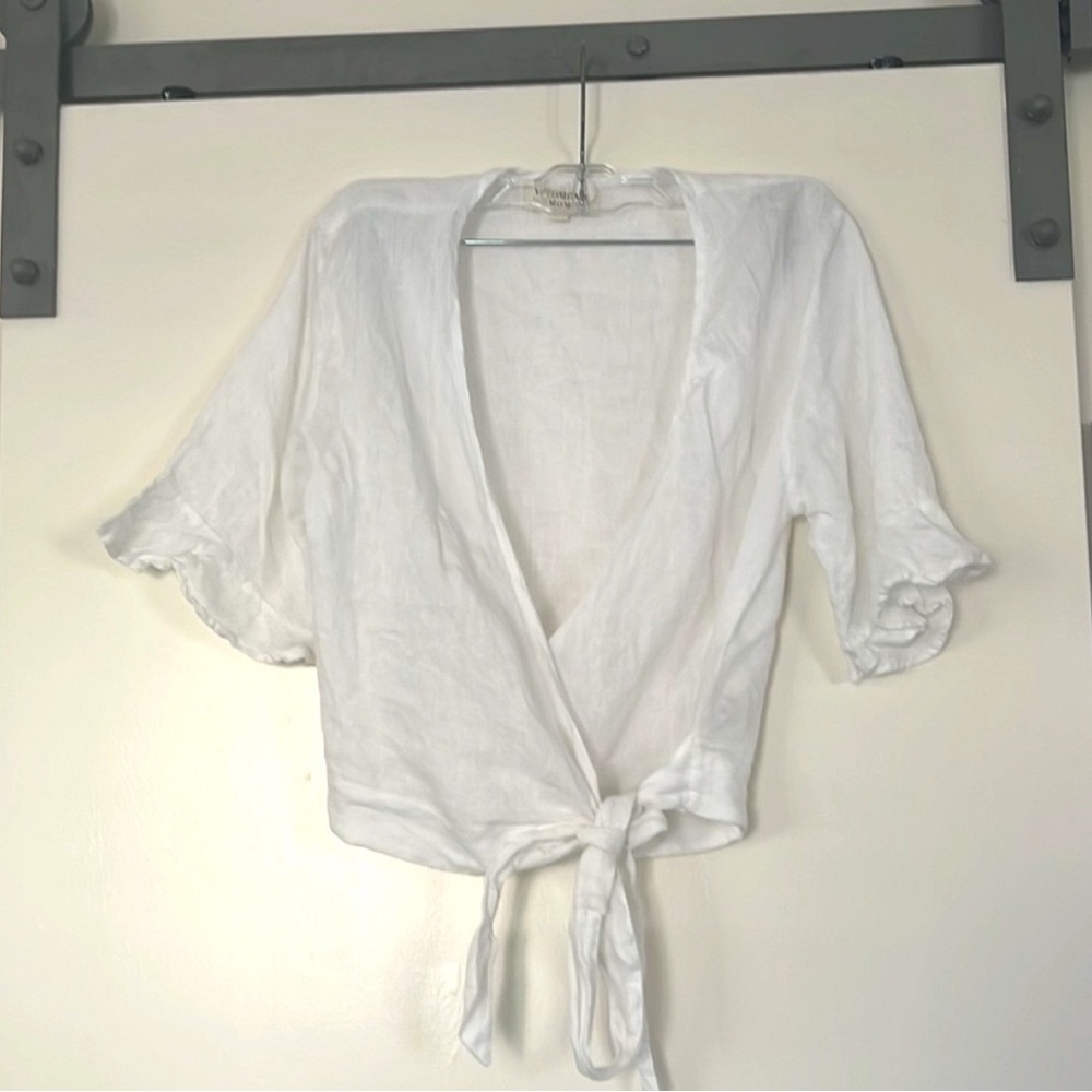 Voloshin × The Mom Edit 100% Linen V-Neck Wrap Top XS White